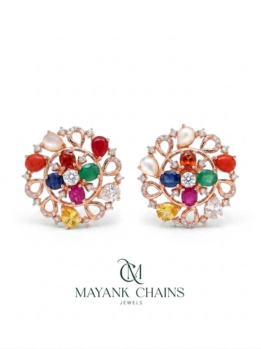 Rose-gold Navratna Earrings 18K