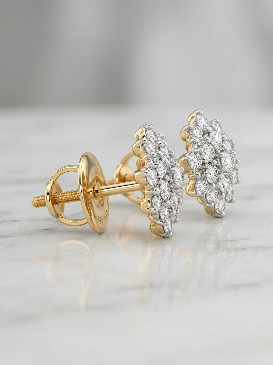 Diamond Cluster Earrings 14K585 Gold