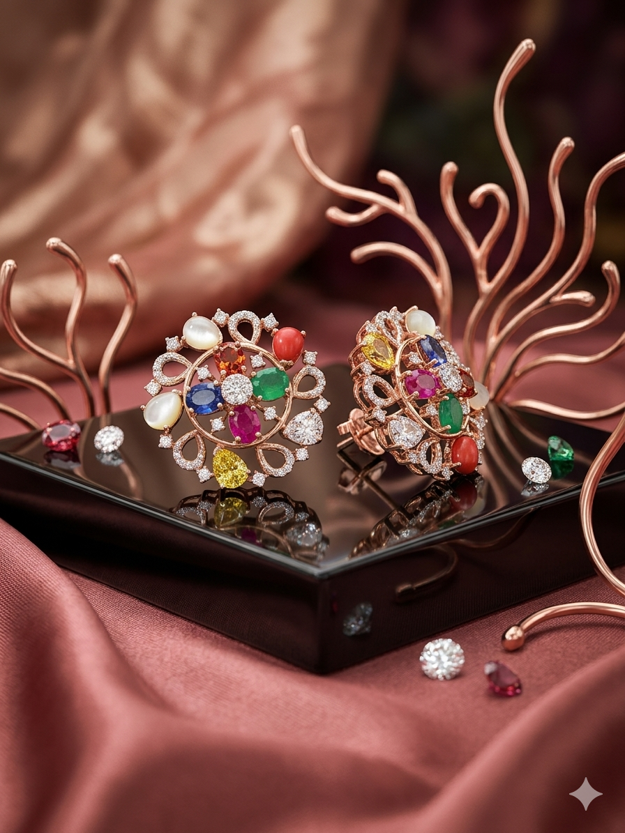 Rose-gold Navratna Earrings 18K